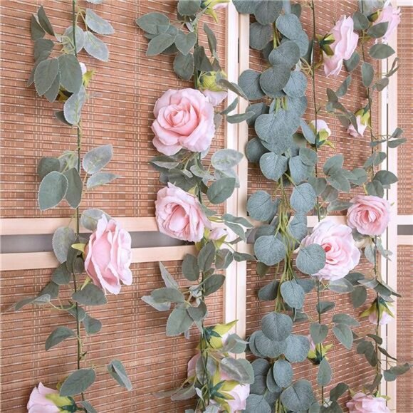 4Pcs (26 FT) Artificial Rose Vine Flower Garland (Pink) - Picture 6 of 16